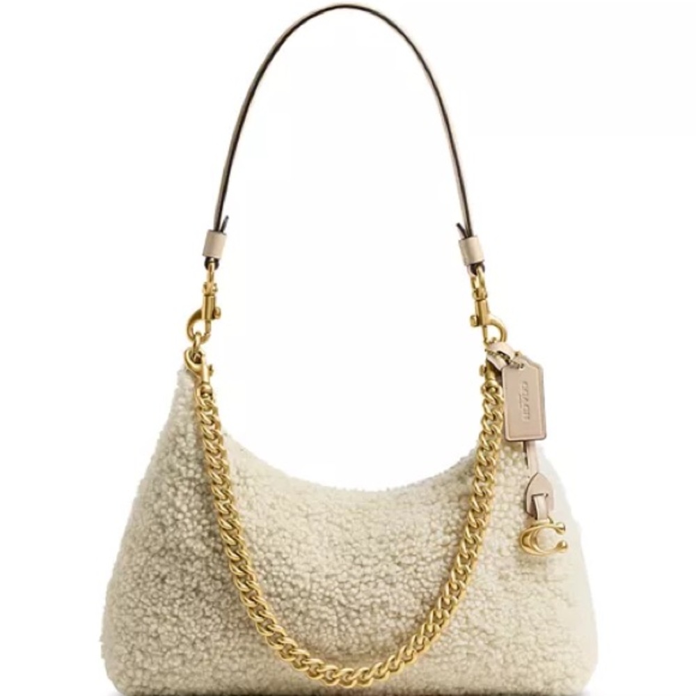 Coach Shearling Shoulder Bag with Gold Chain